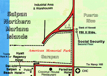 [map: LOCATION OF MH II BUILDING ON SAIPAN